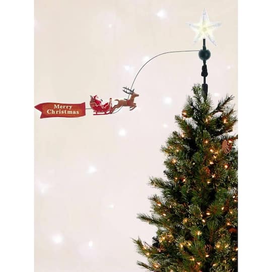 Santa on Sleigh Tree Topper with Christmas Star Decoration Kit